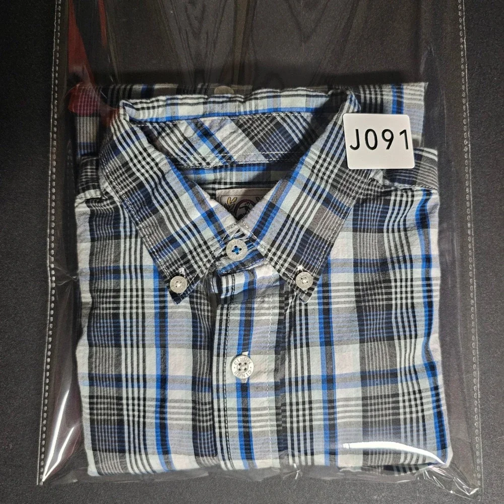 Cinch Boys XL 14 Blue Black Plaid Long Sleeve Western Button Down Shirt